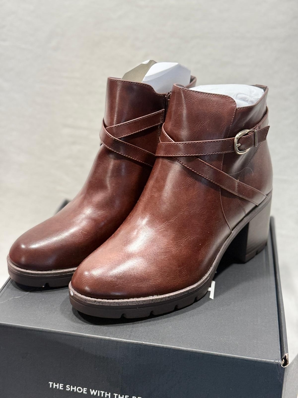 Naturalizer Women’s Brown Leather Ankle Boots with Buckle Strap
